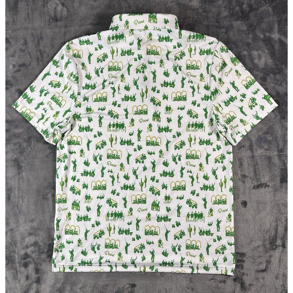 Good Good Golf Polo Shirt Mens M Green White Desert Print Performance Stretch - Picture 2 of 5